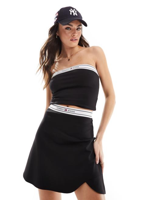Tommy Jeans - Top a fascia nero con logo sul profilo in coordinato