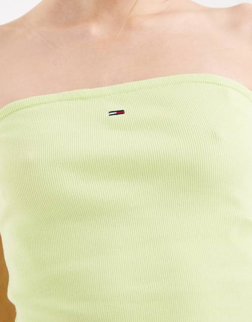 Tommy Jeans - Top a fascia slim a coste verde lime, 3 di 4