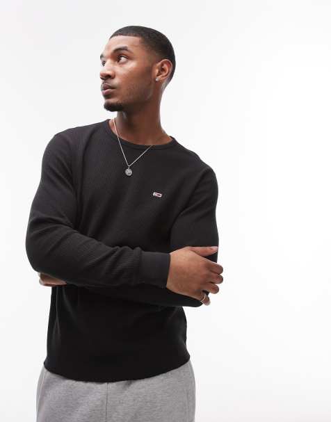 Tommy Jeans - Top a maniche lunghe nero a nido d'ape - view 1