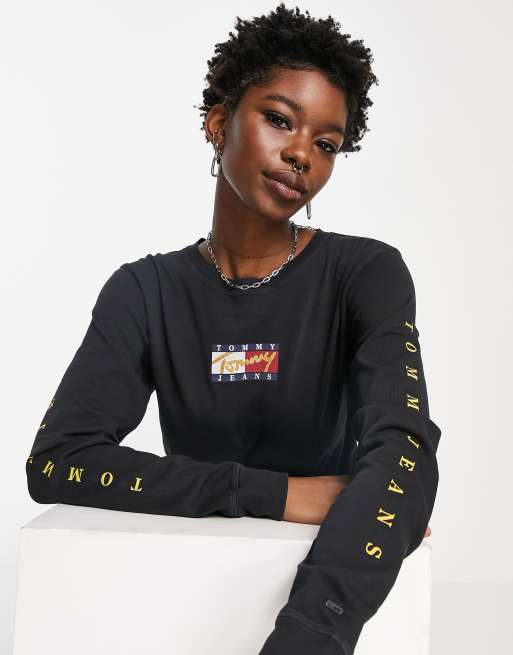 Tommy Jeans - Top a maniche lunghe nero con logo con bandiera, 4 di 4