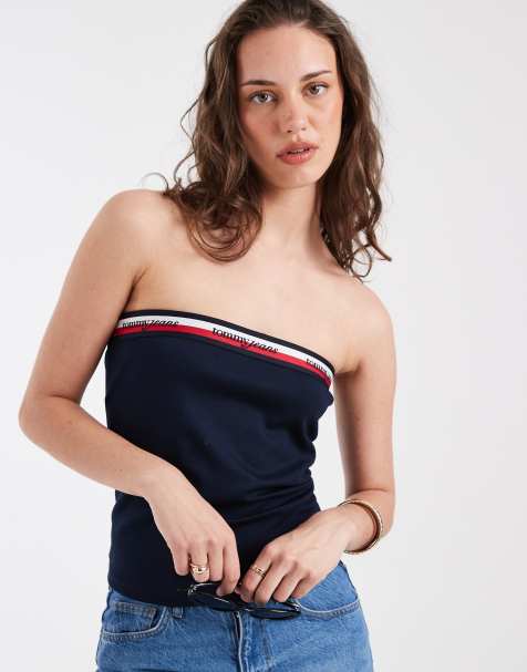 Tommy Jeans - Top bandeau ajusté avec bande - Bleu marine - view 1