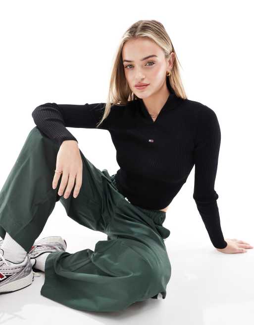 Tommy Jeans - Top en maille à col zippé - Noir
