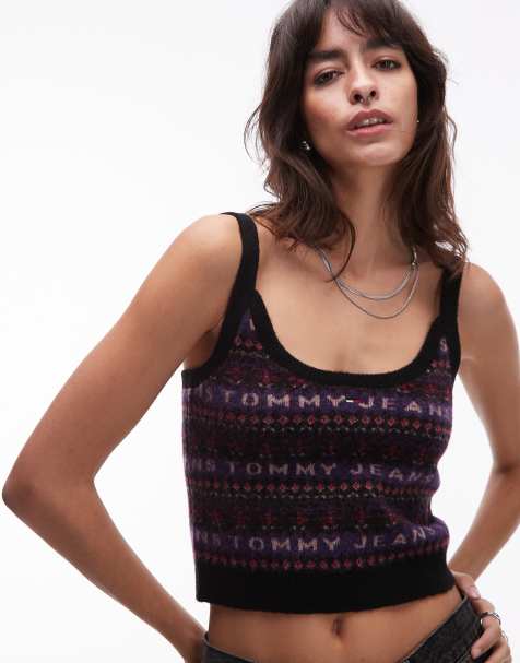 Tommy Jeans - Top en maille avec logo façon jacquard - Noir/violet - view 1