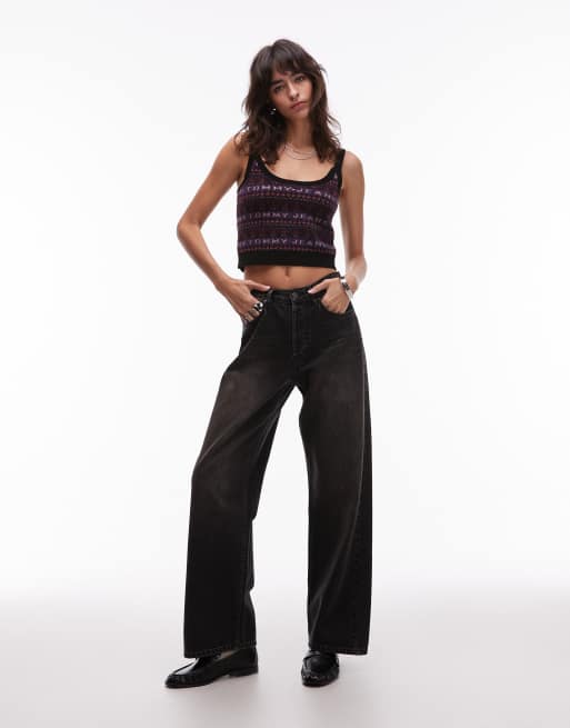 Tommy Jeans - Top en maille avec logo façon jacquard - Noir/violet, 4 de 4