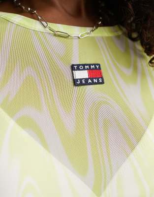 Top in rete color lime con stampa psichedelica-Verde - Tommy Jeans T-shirt donna  - immagine3