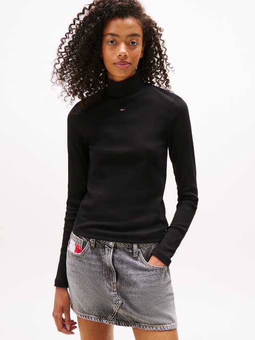 Tommy Jeans - Top manches longues à col montant - Noir