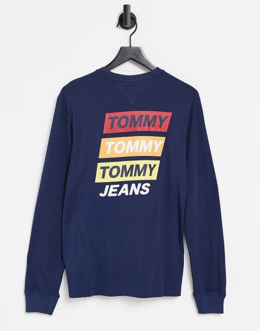 Tommy Jeans - Top manches longues à imprimé montagne dans le dos - Bleu marine