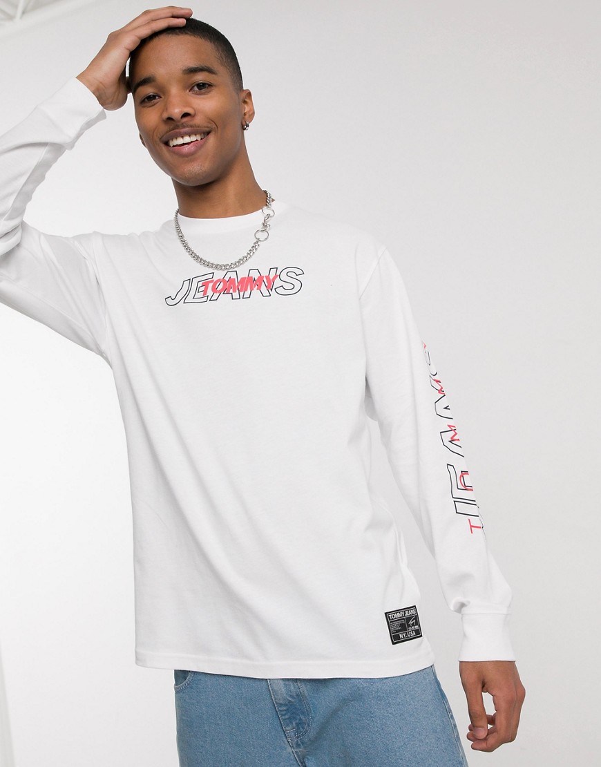 Tommy Jeans - Top met lange mouwen en overlappend logo in wit