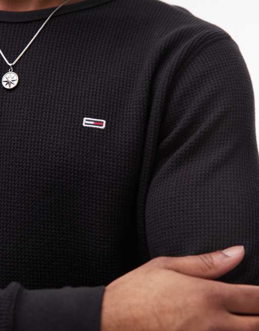 Tommy Jeans - Top met lange mouwen en wafelstructuur in zwart, 3 van 4