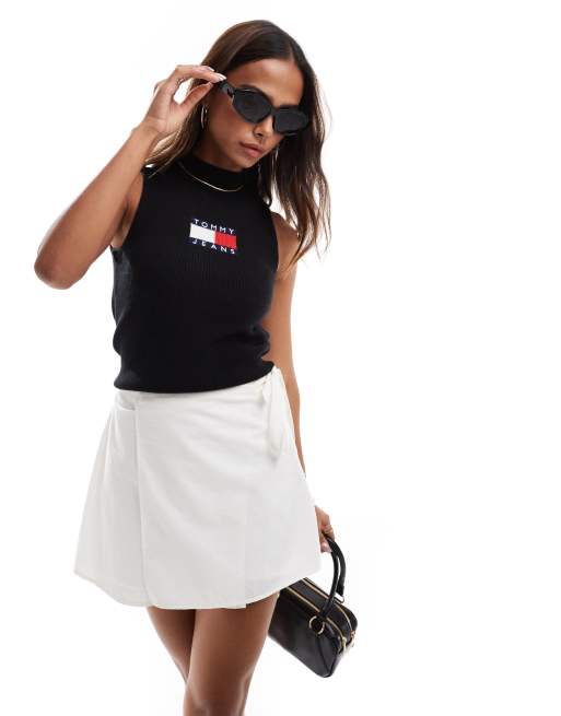 Tommy Jeans - Top sans manches en maille avec logo drapeau - Noir