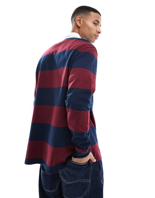 Tommy Jeans - Top stile rugby blu navy e bordeaux a righe, 4 di 4
