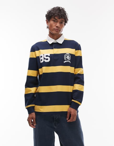 Tommy Jeans - Top stile rugby sportivo navy e giallo a righe - view 1
