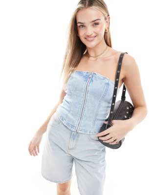 Tommy Jeans - Trägerloses Bustier-Oberteil aus Denim in Blaugrau