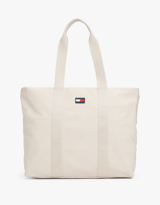 Tommy Jeans - Tragetasche in Beige mit gummiertem Logo-Neutral