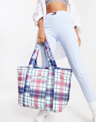 Tommy Jeans travel tote bag in tartan