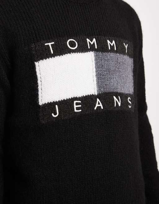 Tommy Jeans - Trui met groot vlaglogo in het midden in zwart, 4 van 5