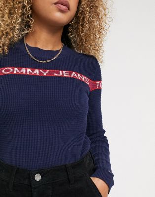 Tommy Jeans - Trui van organisch breisel met logo-Marineblauw