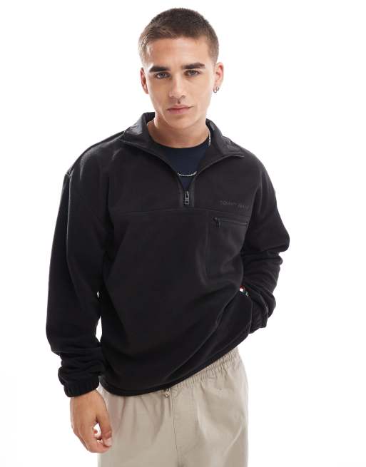 Tommy Jeans - Trui van polar fleece met 1/4 rits in zwart
