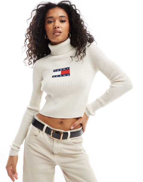 Tommy Jeans turtleneck long sleeve knit top in off white - view 1