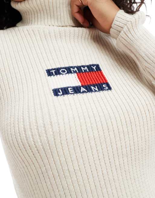 Tommy Jeans turtleneck long sleeve knit top in off white, 4 of 4
