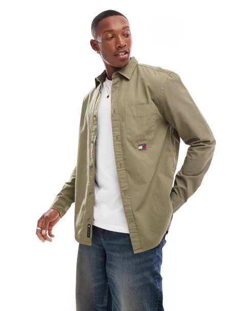 Tommy Jeans – Twill-Hemden in verwaschenem Khaki mit normalem Schnitt - view 1