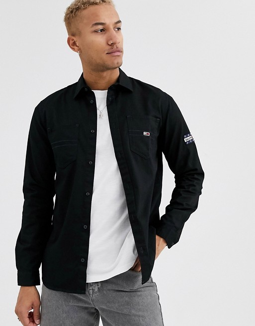 Tommy Jeans twill pocket overshirt in black