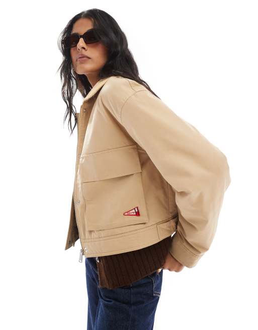 Tommy Jeans twill worker jacket with corduroy collar in tan