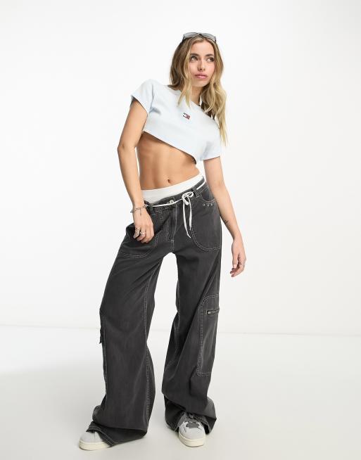 Tommy Jeans ultra crop t-shirt with mirror logo in light blue, 4 of 4