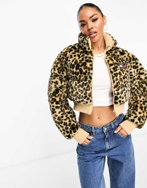 Tommy Jeans ultra cropped faux fur jacket in leopard print | ASOS