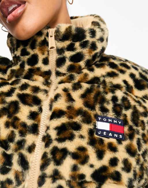 Tommy Jeans ultra cropped faux fur jacket in leopard print