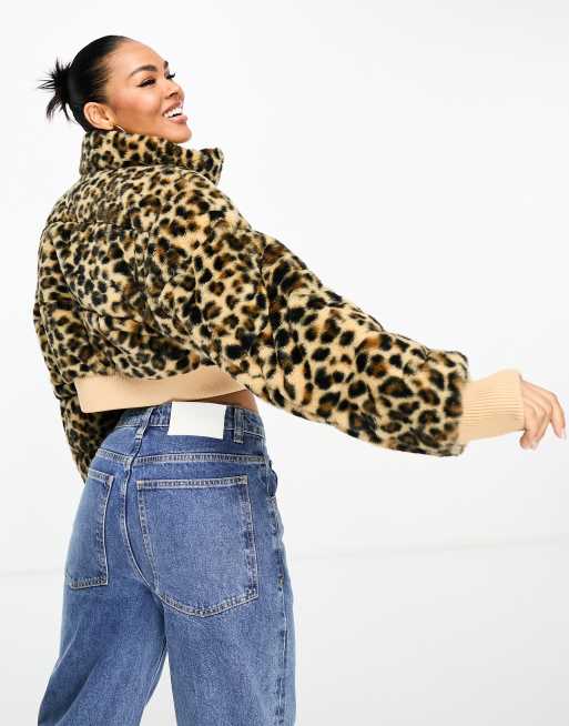 Tommy Jeans ultra cropped faux fur jacket in leopard print