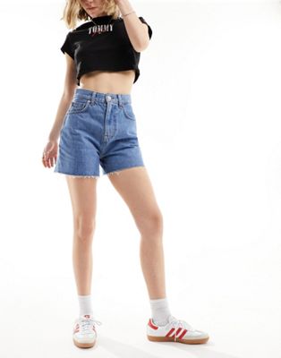 Tommy Jeans ultra high denim mom shorts in mid wash