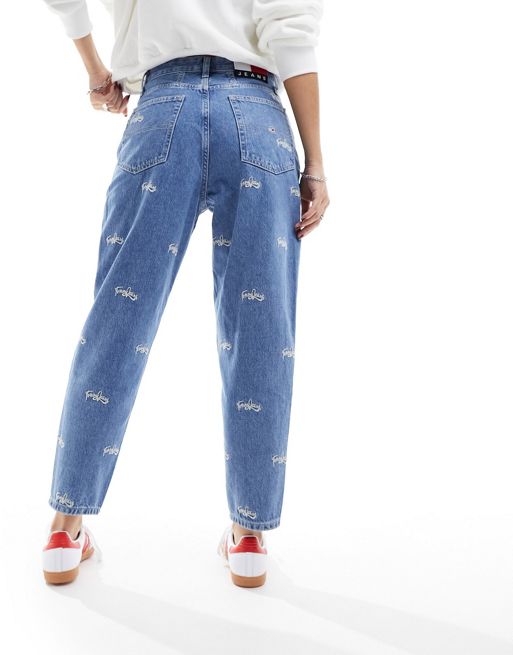 Tommy Jeans daisy low rise side logo baggy jean in mid wash