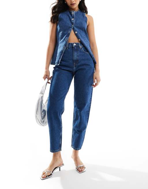 Slim-fit mom jeans in blue stretch denim