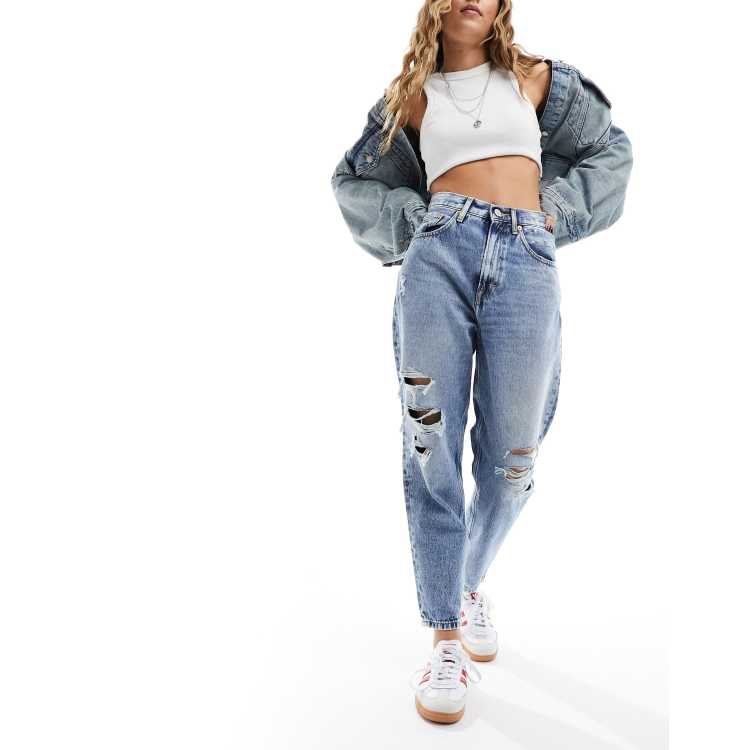 Tommy Jeans ultra high rise tapered mom jeans with knee rips in