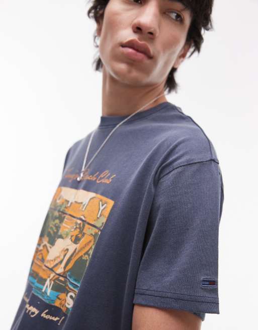 Tommy Jeans unisex Beach Club graphic T-shirt in navy, 3 of 4