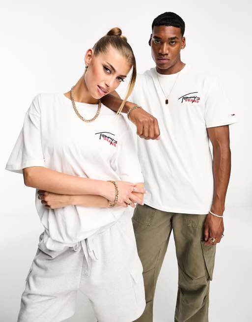 Tommy Jeans Unisex – Biały T-shirt o klasycznym kroju z logo