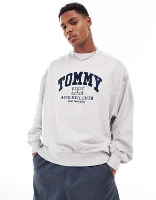 Tommy Jeans Unisex Boxy Crew Neck Sweatshirt In Silver Gray