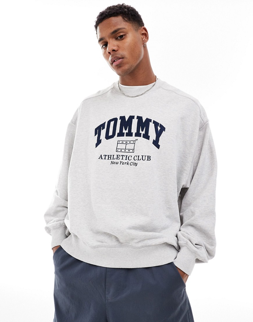 Tommy Jeans unisex boxy crew neck sweatshirt in silver grey