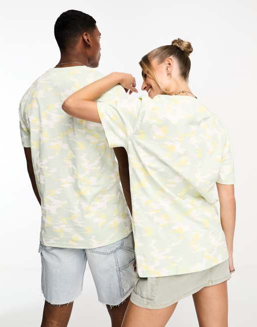 Tommy Jeans Unisex camo graphic flag logo t-shirt in yellow, 2 of 4