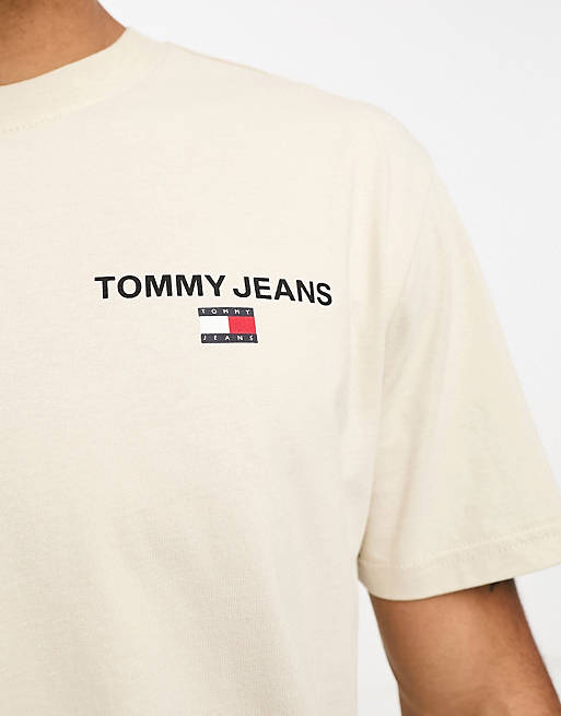 Tommy Jeans unisex classic gold linear back logo t-shirt in beige | ASOS