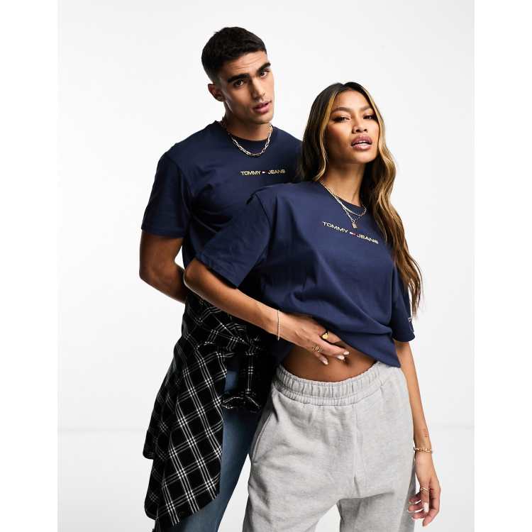 Tommy Jeans unisex unisex classic in t-shirt ASOS gold | navy linear logo