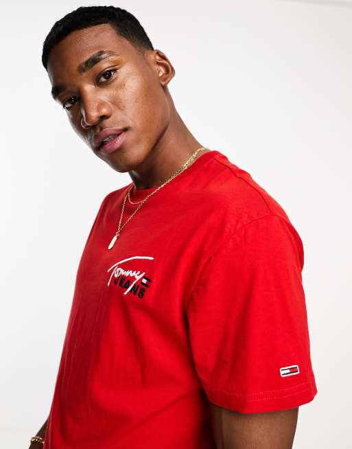 Tommy Jeans Unisex classic signature logo t shirt in red ASOS