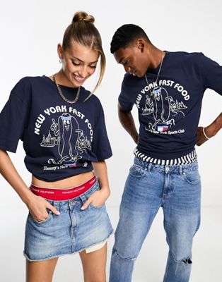 cotton print navy Jeans ASOS classic Tommy sport NYC club t-shirt | fit in Unisex