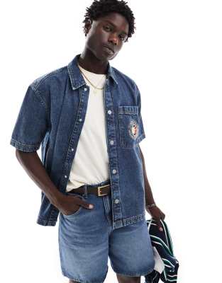 unisex denim overshirt in indigo wash-Navy