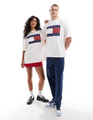 Tommy Jeans unisex large flag logo t-shirt in off white