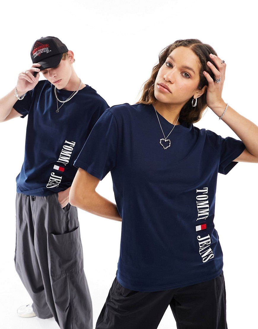 Tommy Jeans unisex regular archive logo t-shirt in navy