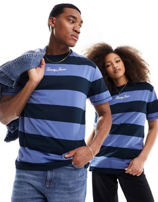 Unisex regular bold stripe t-shirt in navy multi