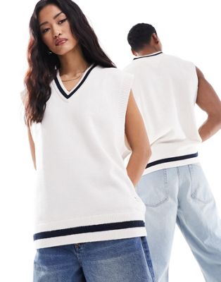Unisex regular contrast tipping tank top in white