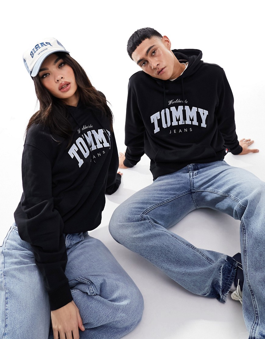 Tommy Jeans unisex regular NY varsity logo hoodie in black